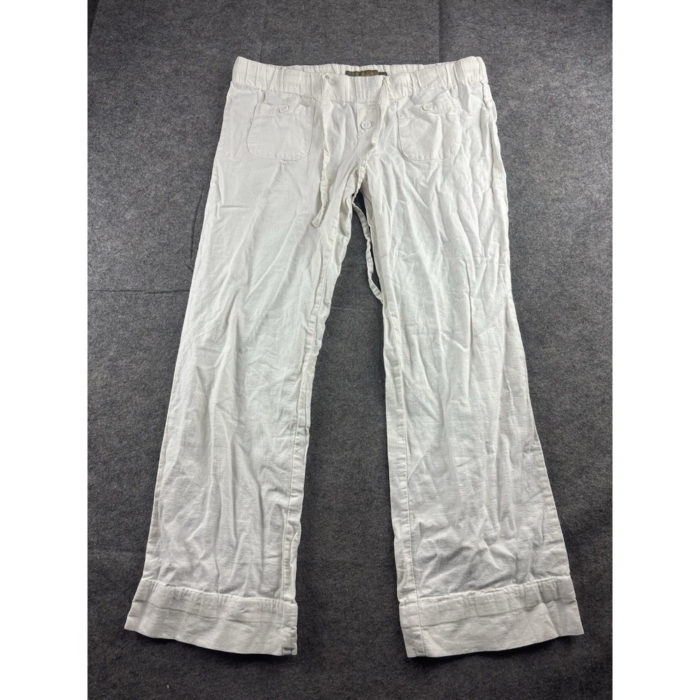Angel Kiss Women's L Low Rise Pants Drawstring Linen Blend White Boho Y2K 2000s